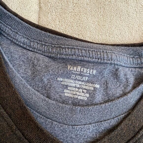 Van Heusen Sweater Gray Long Sleeve with Mock Blue Undershirt Size L - Picture 4 of 5